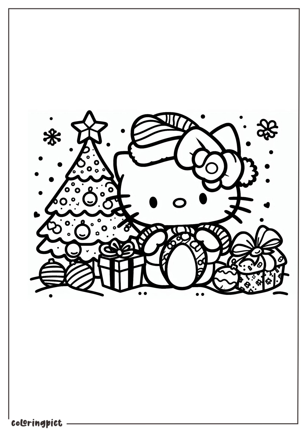 Hello Kitty Celebrate Christmas Coloring Page coloringpict.com