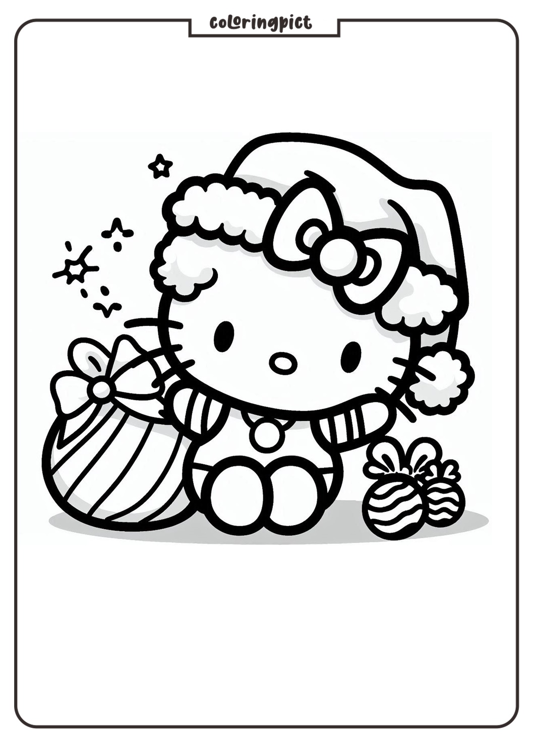 Hello Kitty Wearing a Santa Hat at Christmas Celebration Coloring Page coloringpict.com