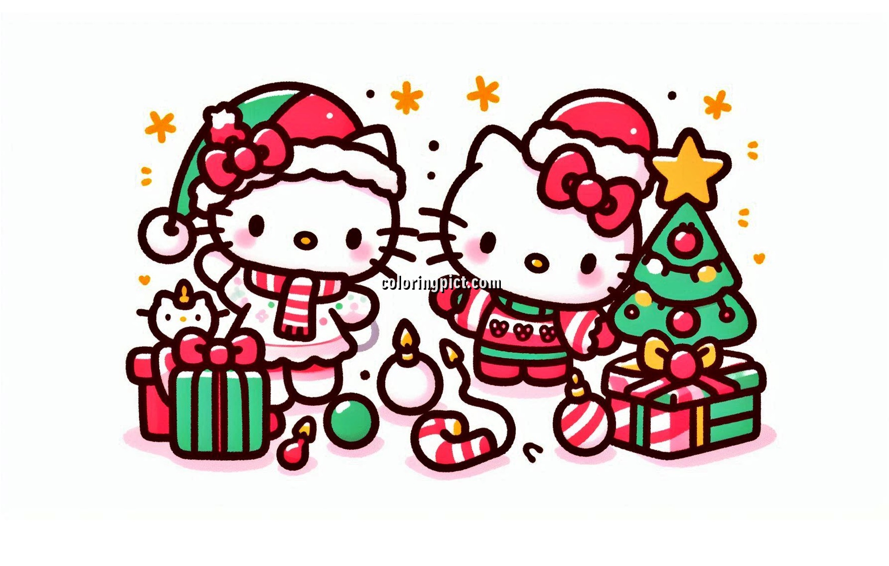 Image is Hello Kitty Celebrate Christmas Coloring