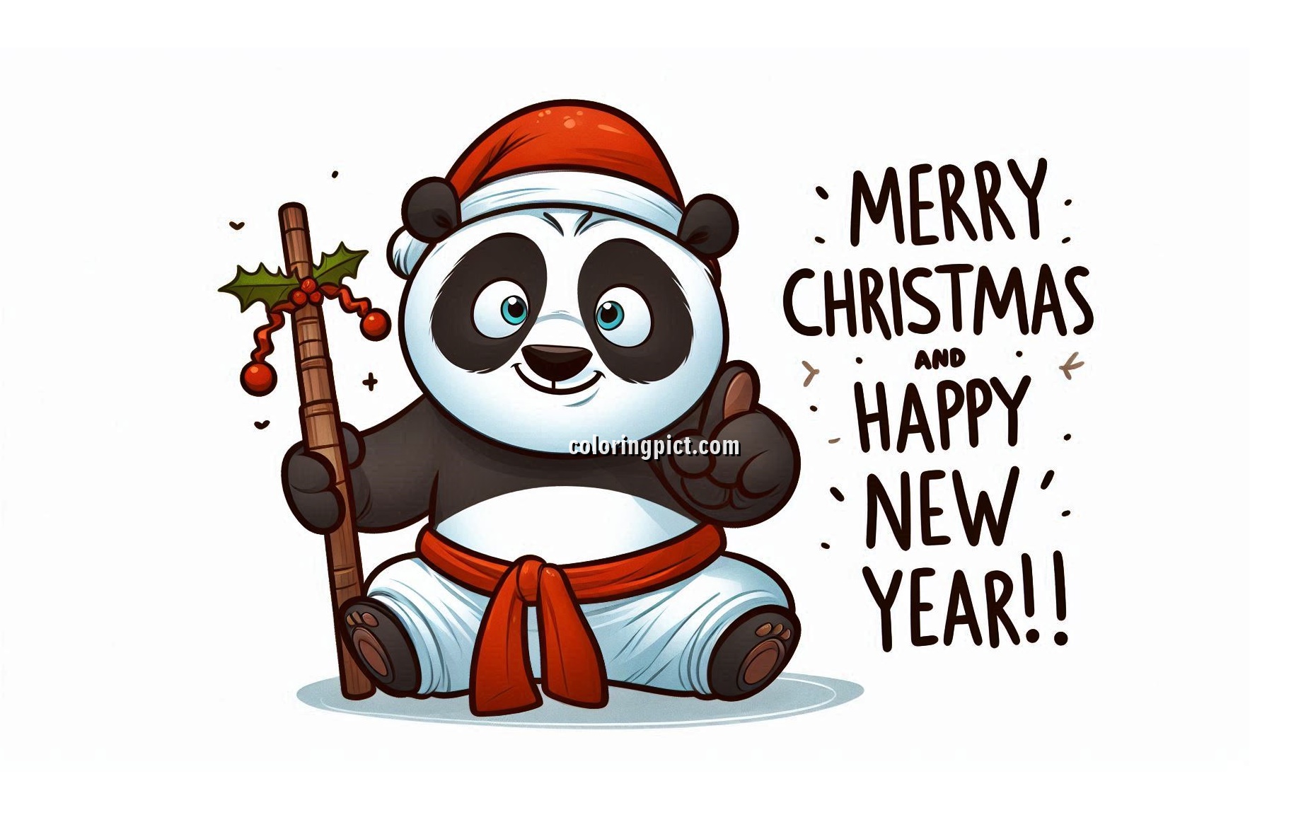 Image is Kungfu Panda celebrates Christmas and Happy New Year Coloring