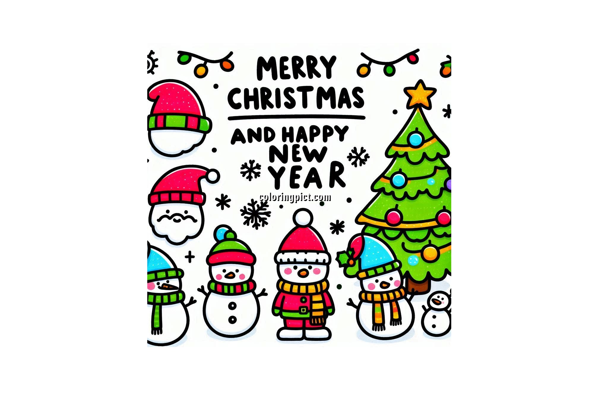Image is Merry Christmas and happy New Year Coloring