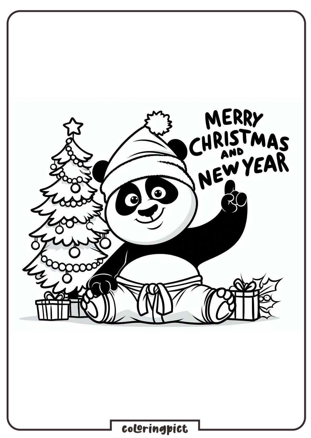 Kungfu Panda celebrates Christmas and Happy New Year Coloring Page coloringpict.com