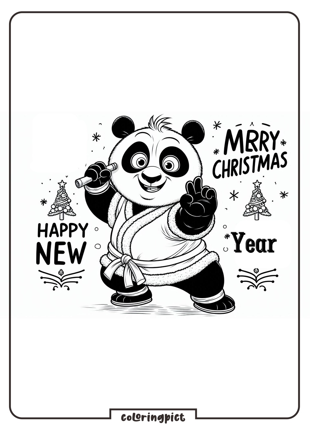 Kungfu Panda celebrates Christmas and Happy New Year Coloring coloringpict.com