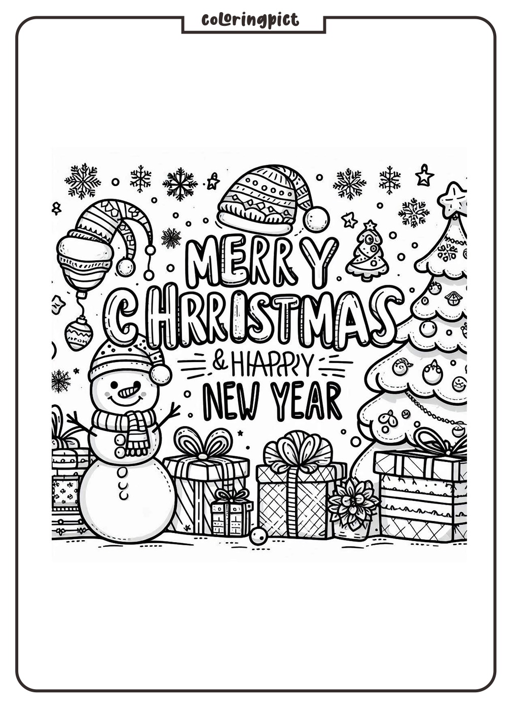 Merry Christmas and happy New Year Coloring coloringpict.com