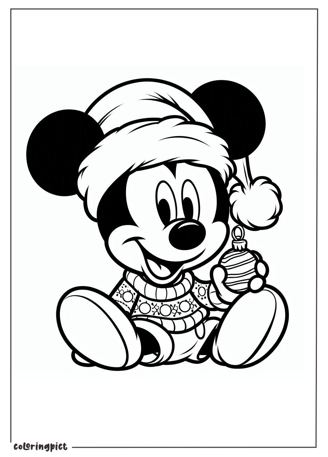 Mickey Mouse Wearing a Santa Hat at Christmas Celebration Coloring Page coloringpict.com