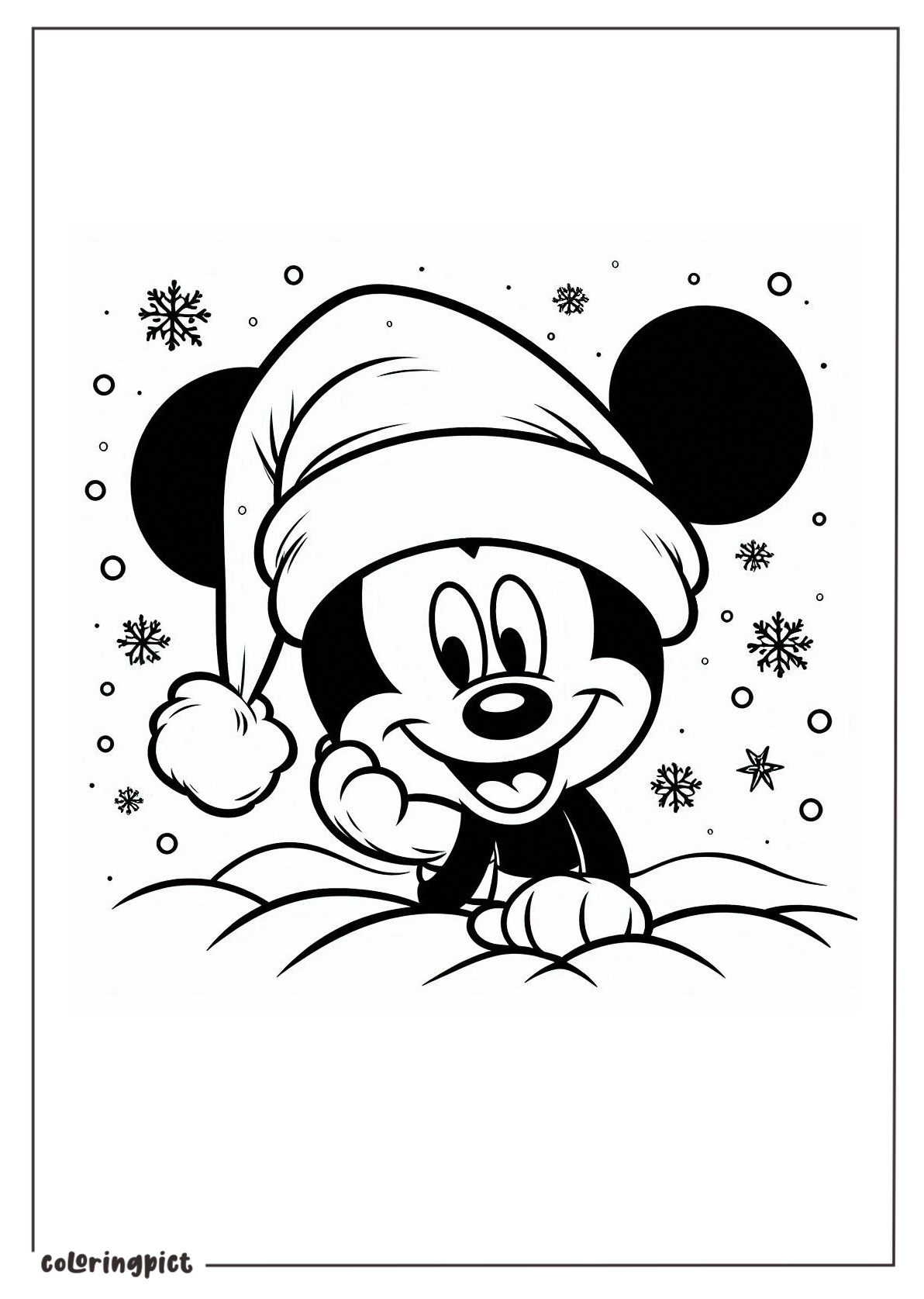Mickey Mouse Wearing a Santa Hat at Christmas Celebration Coloring Page for Kids coloringpict.com