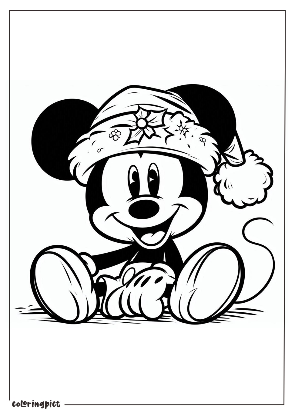 Mickey Mouse Wearing a Santa Hat at Christmas Celebration Coloring Pages coloringpict.com