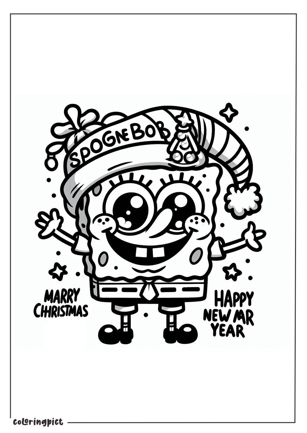 Spongebob Celebrates Christmas and Happy New Year Coloring Page coloringpict.com