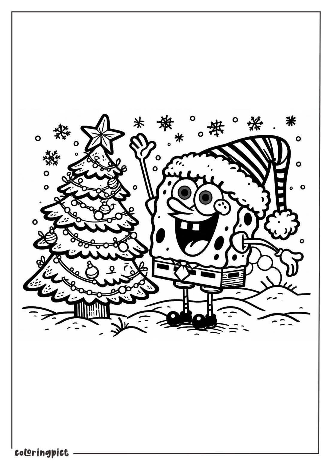 Spongebob Celebrates Christmas and Happy New Year Coloring Page for Kids coloringpict.com