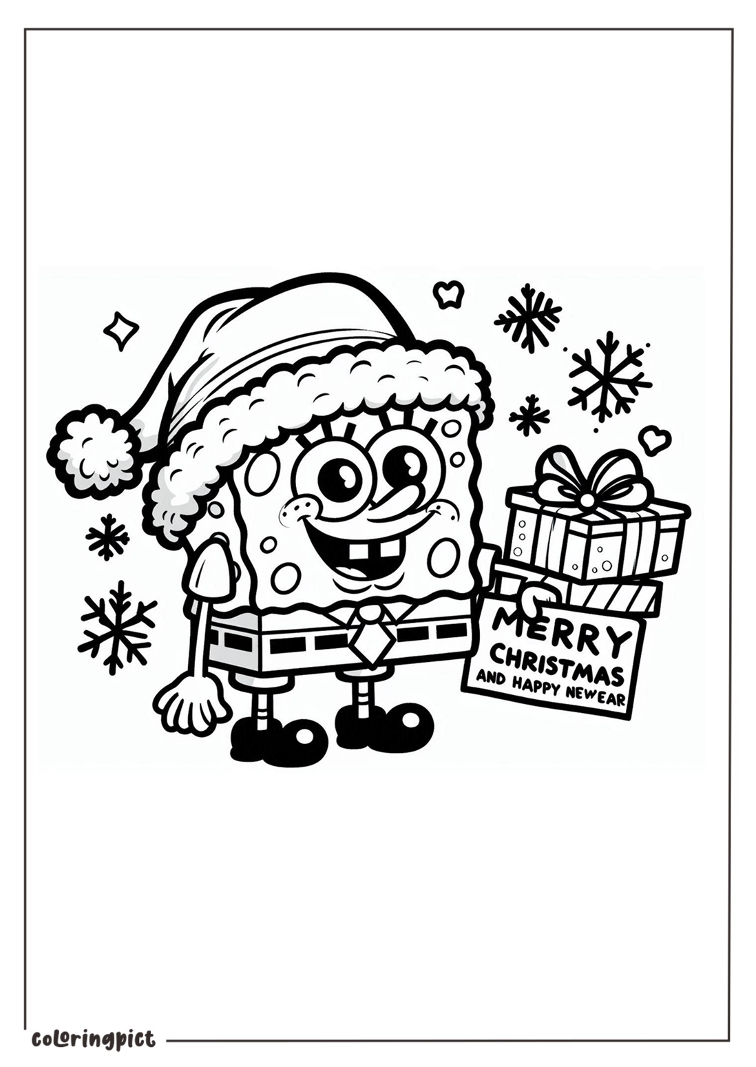 Spongebob Celebrates Christmas and Happy New Year Coloring Pages coloringpict.com