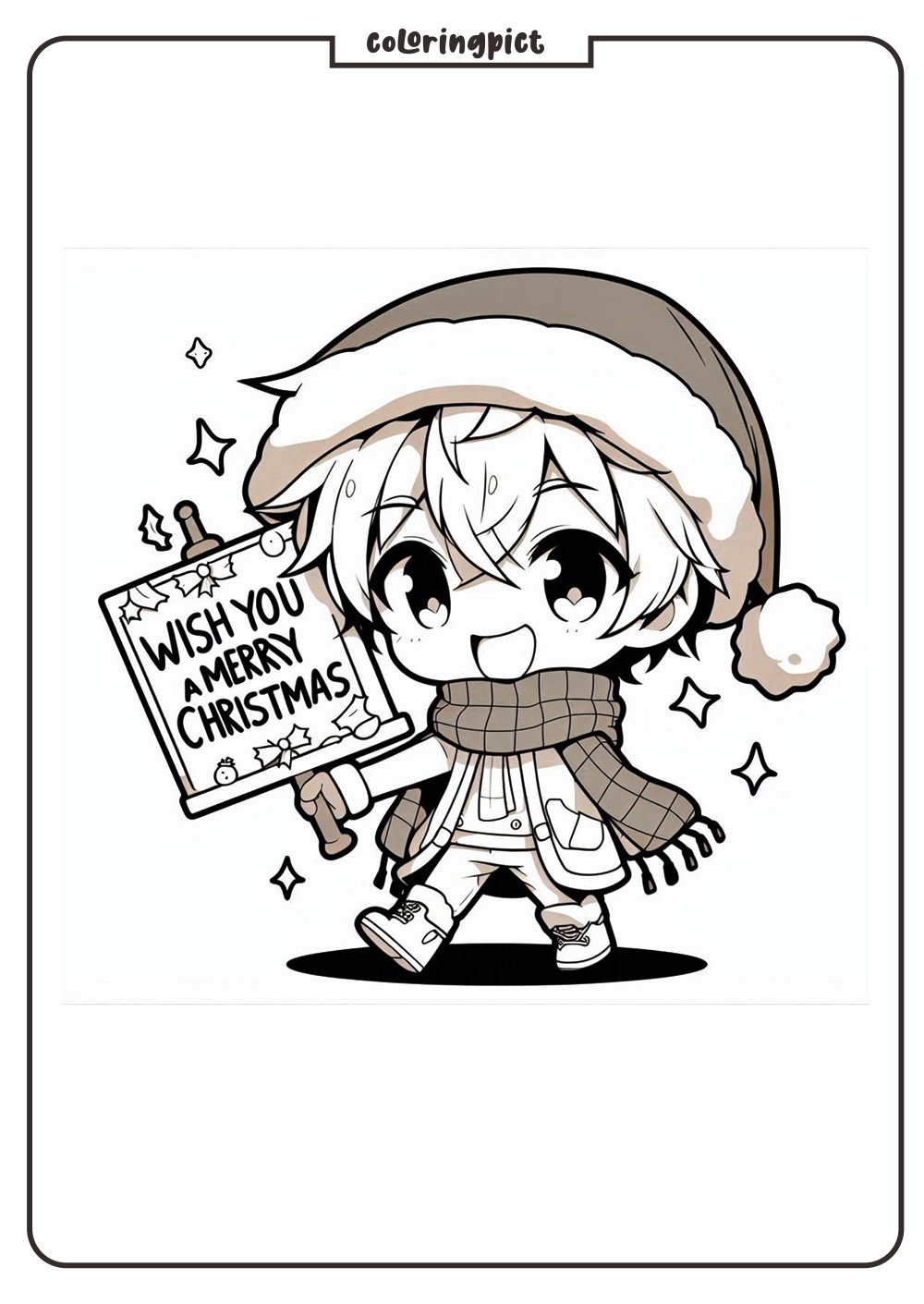 cute chibi anime wishes you a Merry Christmas coloring coloringpict.com