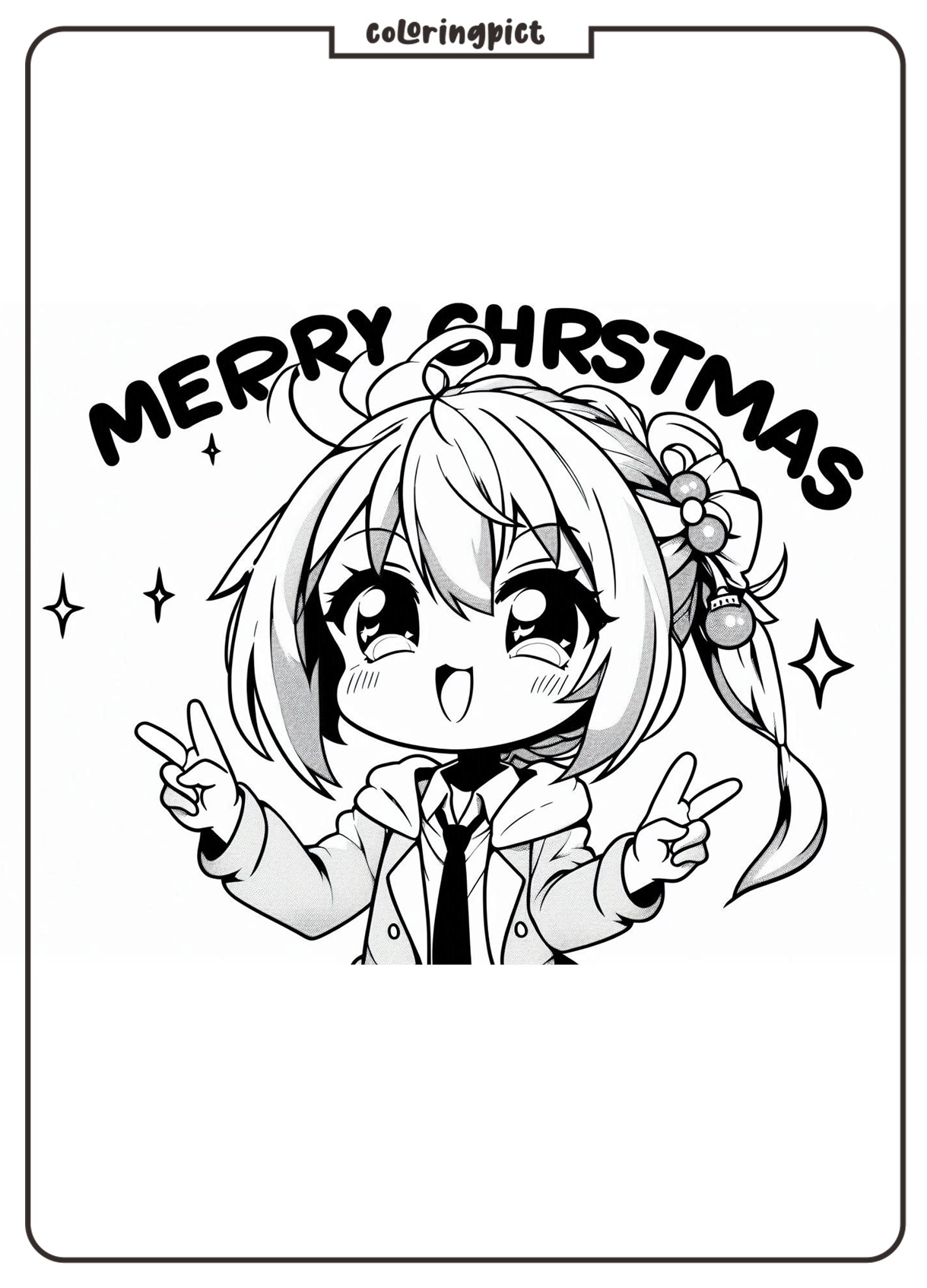 cute chibi anime wishes you a Merry Christmas coloring page coloringpict.com