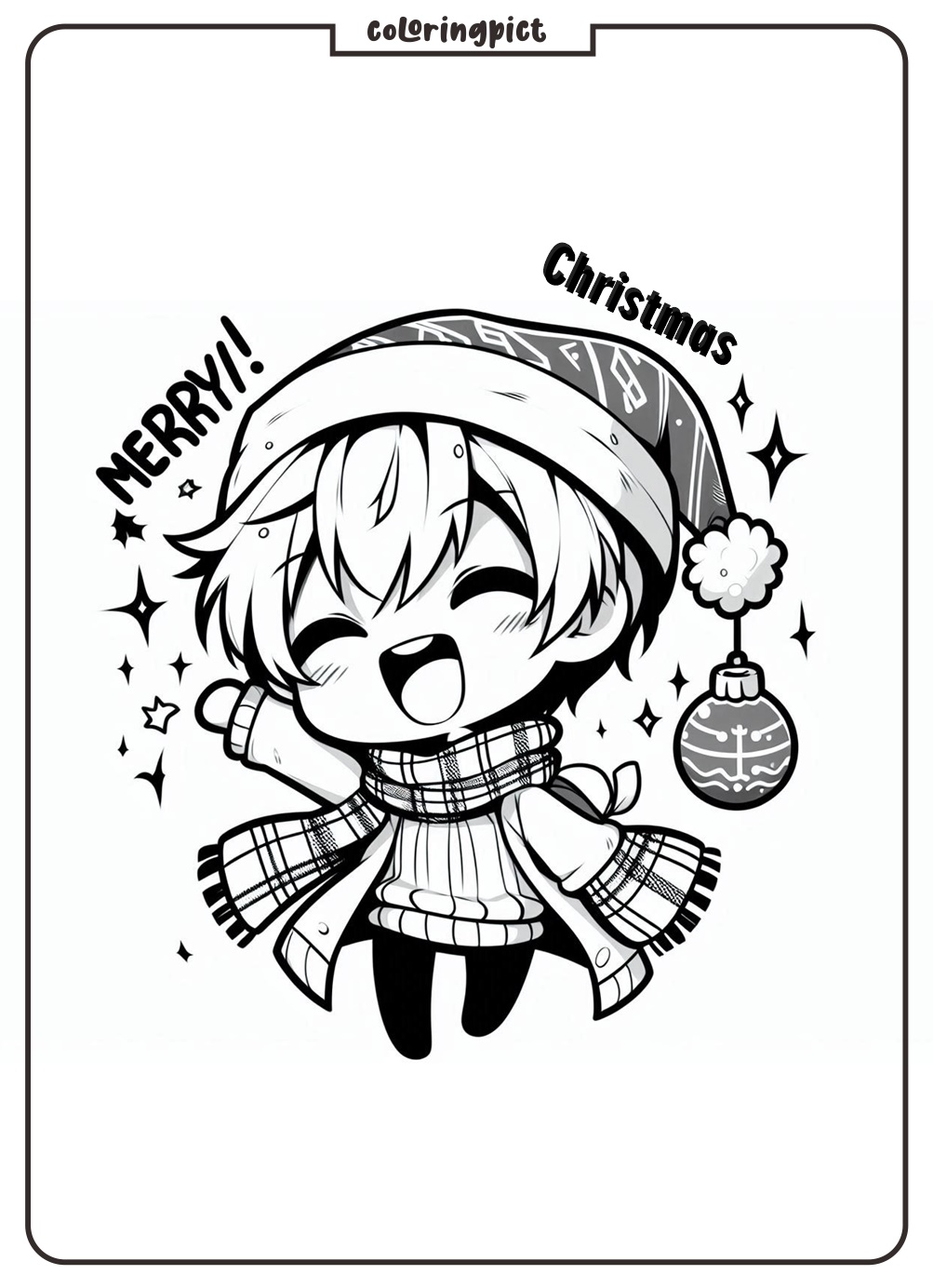 cute chibi anime wishes you a Merry Christmas coloring pages coloringpict.com