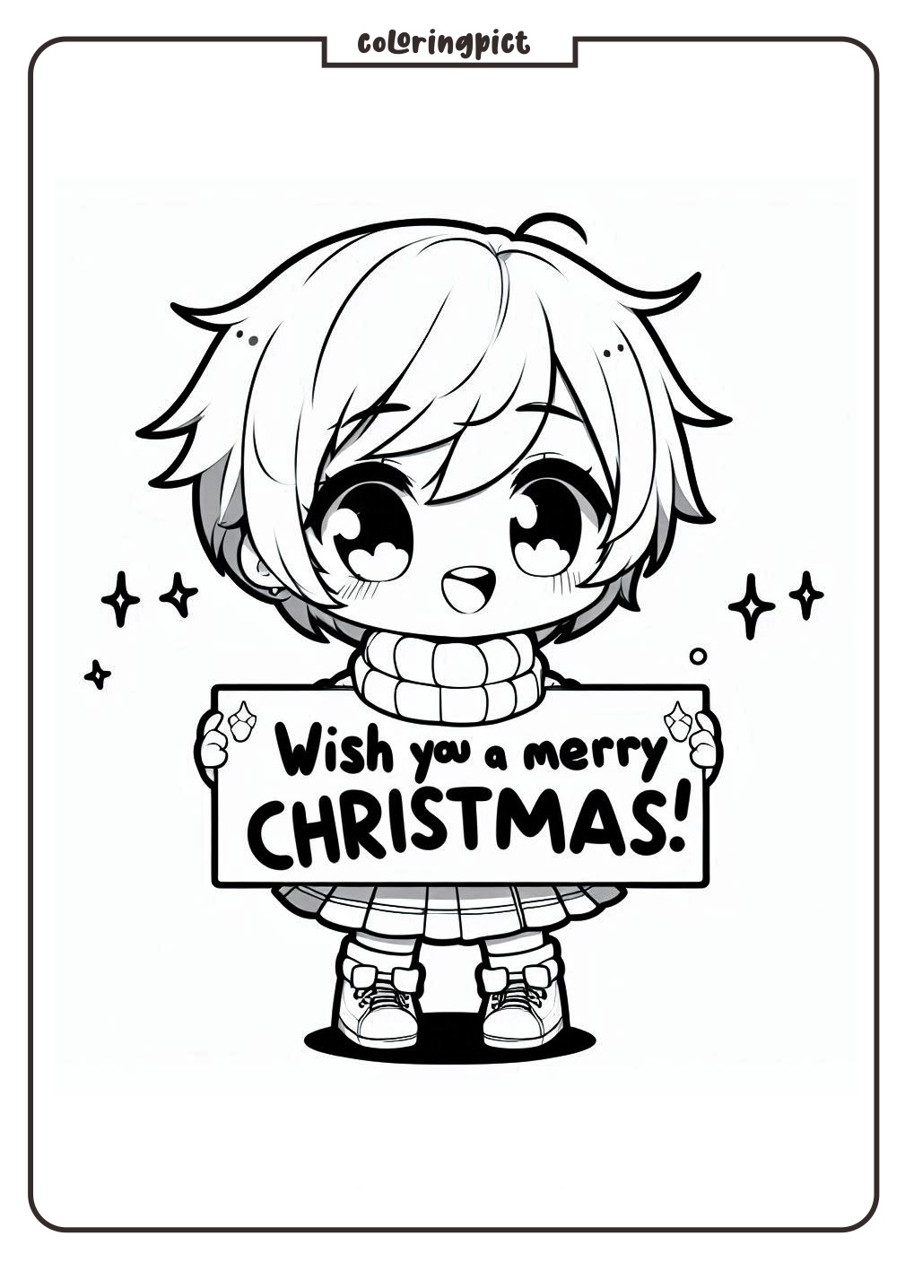 cute chibi anime wishes you a Merry Christmas coloring pages for Kids coloringpict.com