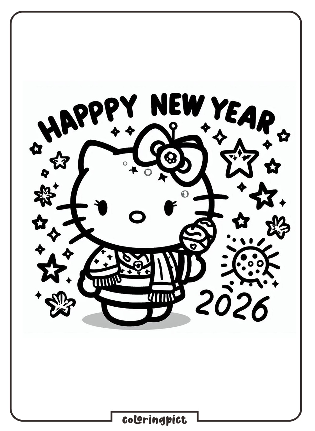 hello kitty celebrate happy new year 2026 coloring pages coloringpict.com
