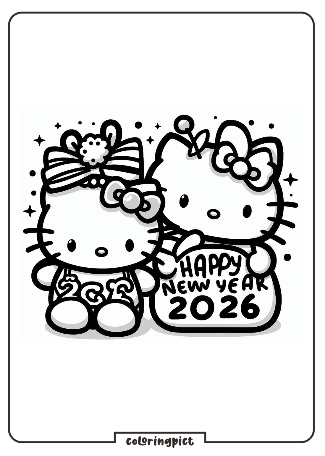 hello kitty celebrate happy new year 2026 coloring pages for kids coloringpict.com