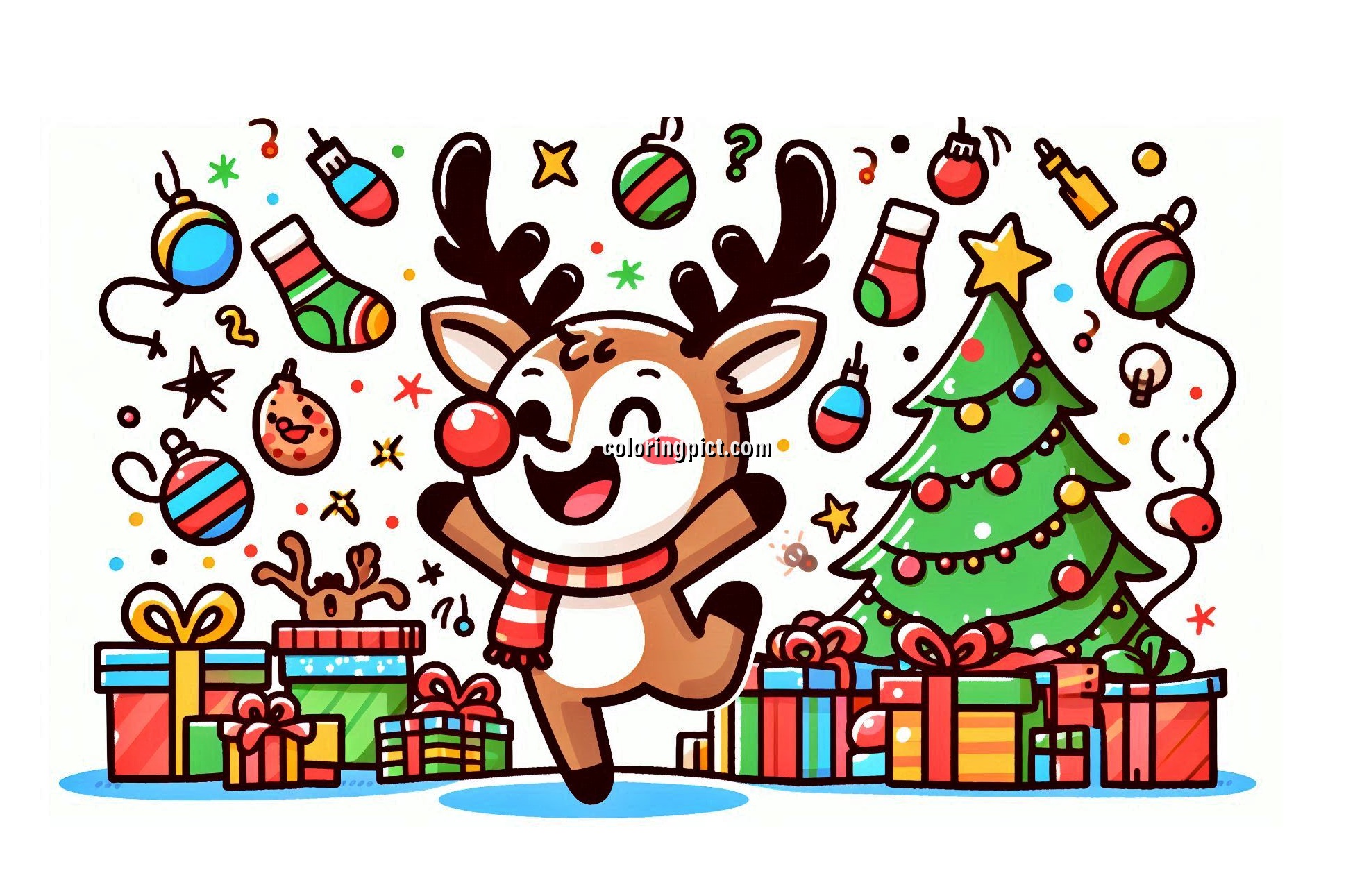 image is rudolph celebrates merry christmas coloring