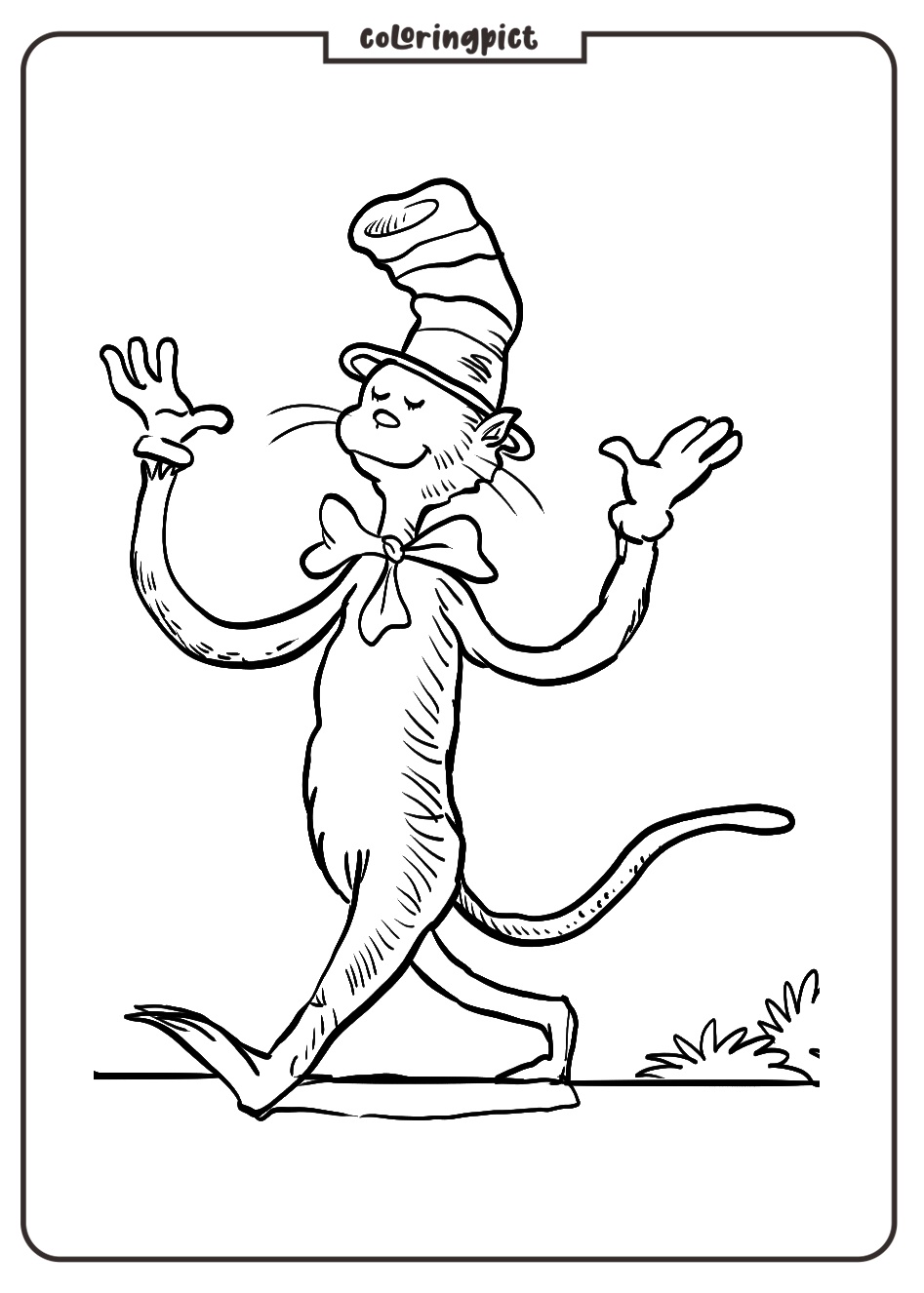 Cat in The hat Coloring Page for Kids coloringpict.com
