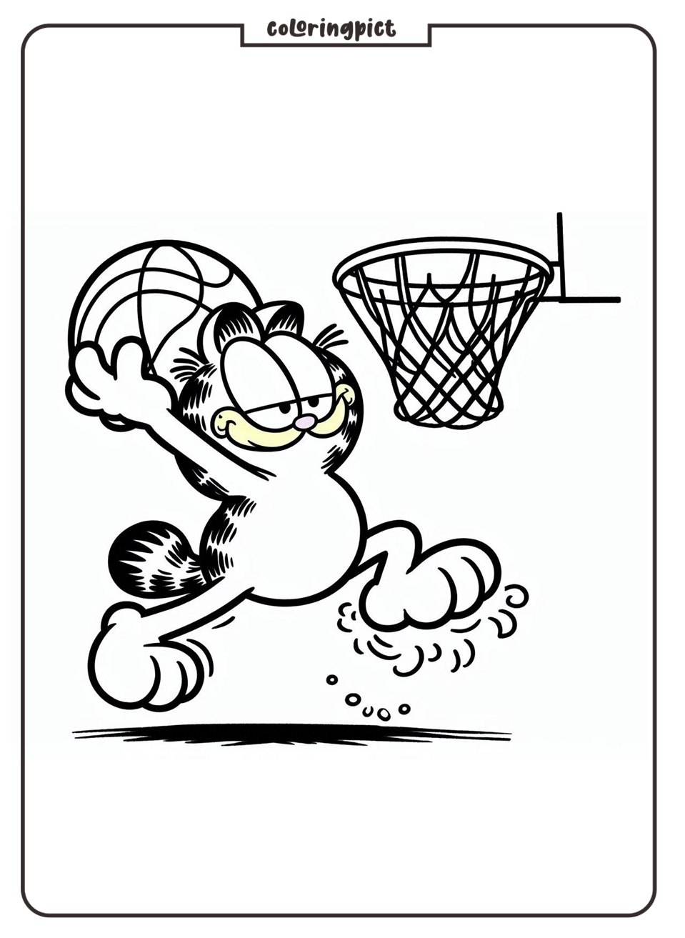 Garfield SlamDunk Coloring Online Page coloringpict.com
