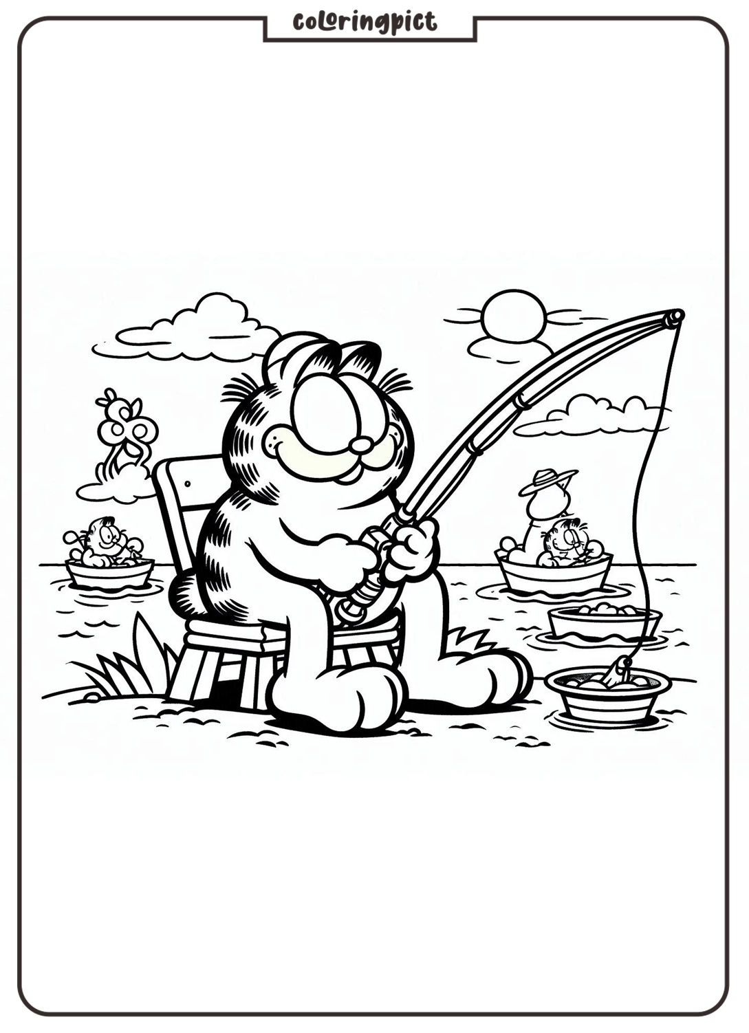 coloringpict.com Garfield Fishing Coloring Online Pages for Kids